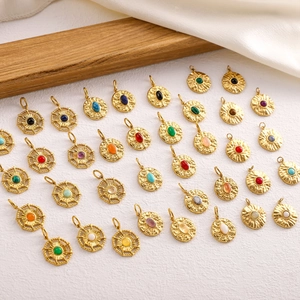 Retro stainless steel gold pendants with colorful natural stones in star and disc shapes