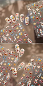 Detail of vintage circus rabbit nail stickers with tent and balloon patterns