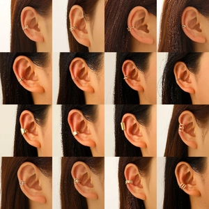 Set de 16 earcuffs vintage de doble capa en oro y plata para orejas sin perforación