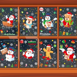 Weihnachts-Fensterbilder Set mit Weihnachtsmann, Rentier, Schneemann und Lebkuchenmann Motiven