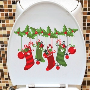 Christmas wall stickers with red festive socks and ornaments for home decoration