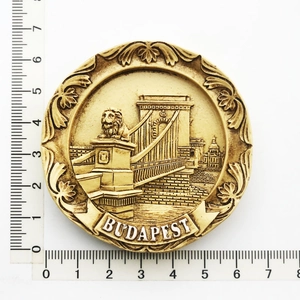 Detailed macro view of a 7.2cm Budapest resin fridge magnet showing relief design