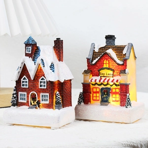 Luminous Christmas mini house decorations with warm LED lights and red brick design