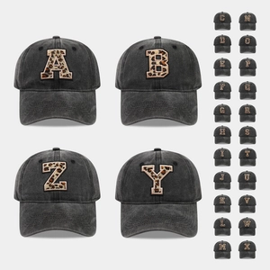 Classic washed black baseball cap with leopard print letter embroidery in multiple styles