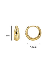 Detail showing 1.5cm golden hoop earrings set with sparkling round clear crystals