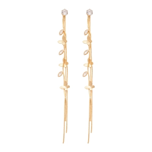 Boucles d'oreilles papillon dorées élégantes avec cristaux et pampilles à pompons