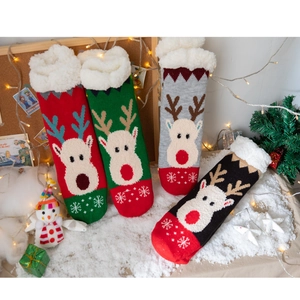 Winter thermal Christmas socks with Sherpa lining and reindeer knit patterns
