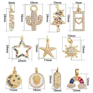 Size specifications for various copper zircon star and smiley face DIY jewelry charms