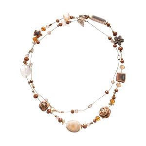 Retro butterfly and geometric beaded double-layer necklace with glass ceramic charms