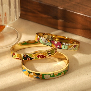 Chic gold-plated cloud enamel bangles with vibrant bohemian geometric patterns