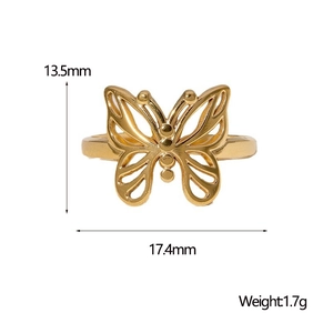 Makro-Detail des 18K vergoldeten Schmetterlingsrings mit 17,4mm Breite und 1,7g Gewicht