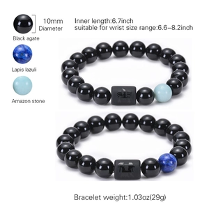 Beaded onyx zodiac bracelets with Amazonite and Lapis lazuli featuring 10mm beads