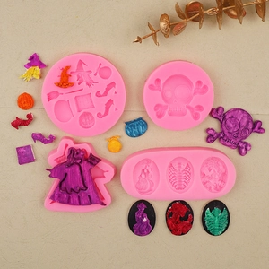 Halloween skull and witch silicone molds for DIY fondant cakes and clay crafts