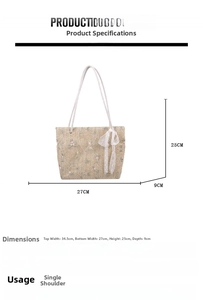 Size chart for summer straw tote bag with dimensions width 34.5cm and height 25cm
