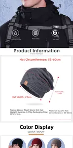 Detail view of winter knitted hat with warm fleece lining and elastic acrylic material