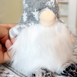Nordic Christmas gnome plush with gray snowflake hat and white beard for home holiday decor