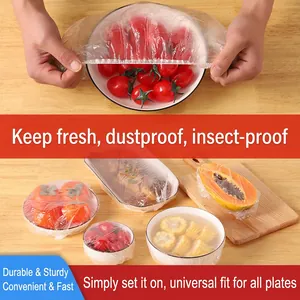 Elastic disposable food covers for bowls and plates with transparent stretch film material
