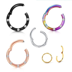 Hinged Clicker Hoop Ring 316L Stainless Steel Rhinestone Piercing Body Jewelry For Nose Ear Septum Cartilage Helix