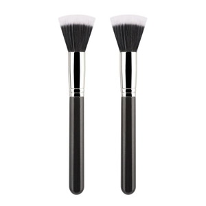 Set of two professional multi-functional makeup brushes with dual-tone soft fiber bristles