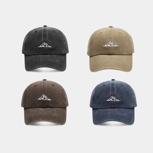 Vintage Washed Cotton Baseball Cap Distressed Mountains Embroidery Adjustable Outdoor Casual Sunshade Hat