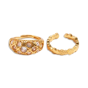 24k gold plated geometric gourd open ring set with sparkling zircon in a luxury vintage style