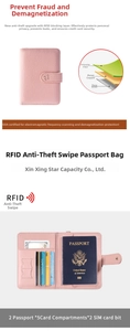 Pink RFID passport holder interior view with card slots and SIM storage pockets