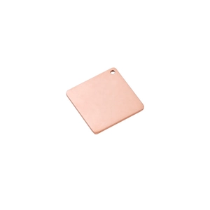 Polished rose gold square stainless steel pendant blank with hanging hole detail