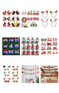 Variety pack of Christmas headbands, party glasses, and festive decorations for holiday events