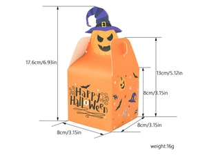 Detailed dimension guide for orange pumpkin gift box with height and width specs