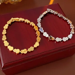 Gold Plated Copper Bracelet Calabash Wulu Shape Hammered Texture Retro Fashion New Chinese Style Jewelry For Women