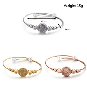 Bracciali religiosi in filo d'acciaio argento, oro e oro rosa con ciondoli icona