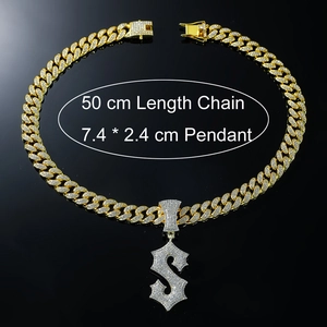 Gold iced out Cuban chain necklace with crystal Dollar S pendant for hip hop men fashion