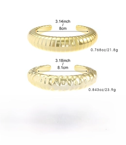Size specifications and weights for hip-hop irregular open alloy bangles for women