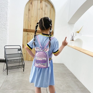 Toddler backpack with purple transparent material, glitter sequins and cute bunny ears design