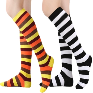 Classic knee-high striped socks for adults in black white and multi-colored knit patterns