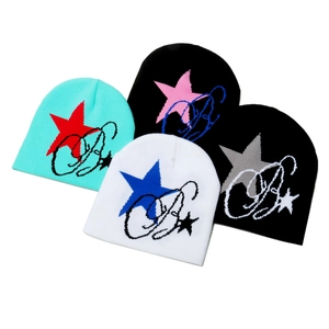 Beanie Hat Acrylic Knit Pentagram Star Jacquard Outdoor Winter Warm Streetwear Hip Hop Punk Unisex Skull Cap