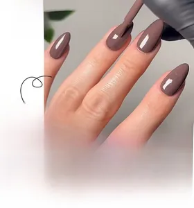 Detailed view of almond-shaped Morandi dusty pink press-on nails in professional layout