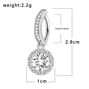 Detailed size specifications for the sun and moon navel ring with 2.8cm total height