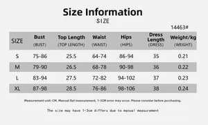 Detaillierte Größentabelle für das zweiteilige Damen-Set aus Tube Top und Rock