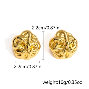 Detailed view of gold irregular textured stud earrings with size and weight annotations