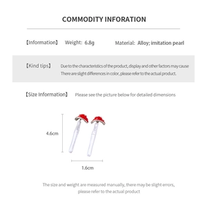 Detailed specs of red mushroom earrings with alloy, imitation pearl and 4.6cm height