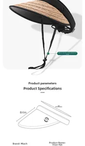 Detailed view of straw top visor with UPF 50+ protection and adjustable black wind rope