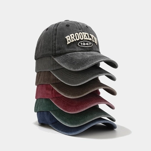 Vintage Washed Cotton Baseball Cap Brooklyn 1947 Embroidery Distressed Adjustable Curved Brim Outdoor Dad Hat Men Women