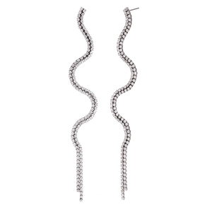 Elegant 18K gold plated S-curve tassel earrings with shimmering cubic zirconia