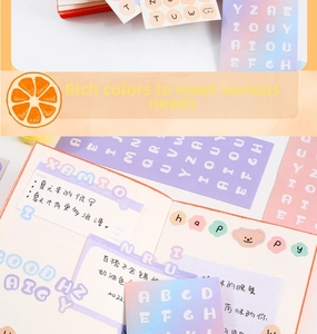 Close-up of pastel alphabet stickers for DIY scrapbooking and journal decoration