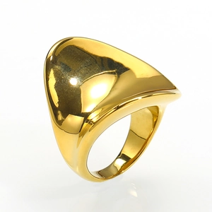 Minimalist gold-plated stainless steel wide ring with polished mirror finish surface