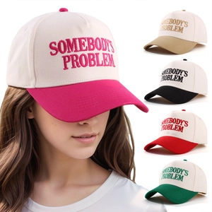 Baseball Cap Cotton Polyester Letter Embroidered Peaked Hat Contrast Color Adjustable Outdoor Sun Protection Streetwear