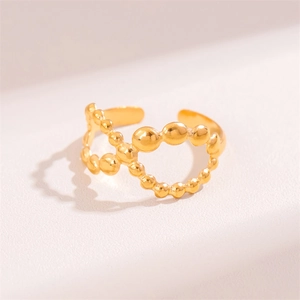 Minimalist Infinity Ring Gold Plated Stainless Steel Hollow Out Eight Shaped Beaded Bubble Adjustable Open Ring Women
