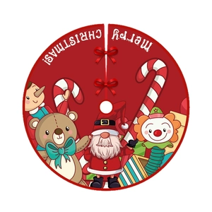 Rote Weihnachtsbaumdecke mit festlichen 2D-Cartoon-Illustrationen von Nikolaus und Rentier