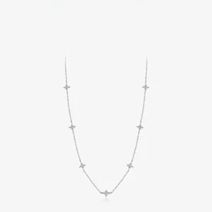 925 Sterling Silver Necklace For Women Sparkling Rhinestone Flower Star Clavicle Chain Elegant Floral Pendant Jewelry Gift